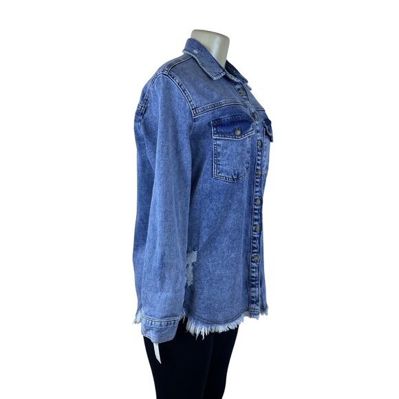 Pilcro Women's Blue Denim Button-Up Jacket With Fringe Hem Size Small - New - Picture 2 of 10
